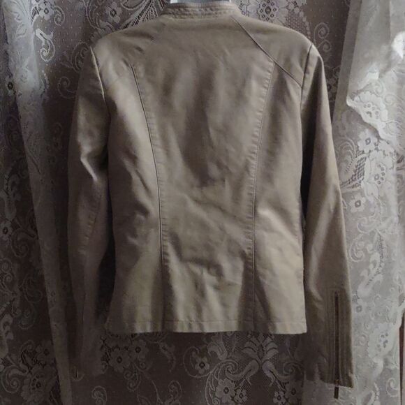 Calvin Klein Women's Size S Jacket Camel Tan Faux Leather Zip Military Collar - Picture 5 of 11